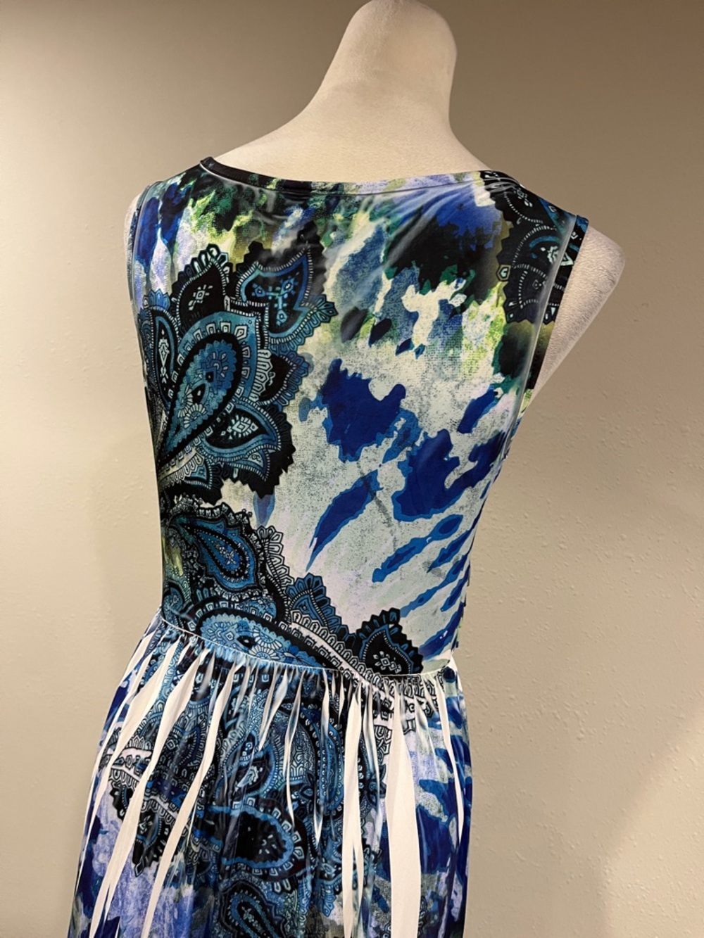 AB Studio Blue paisley print V-Neck Sleeveless Maxi Dress size 6 - Picture 6 of 12